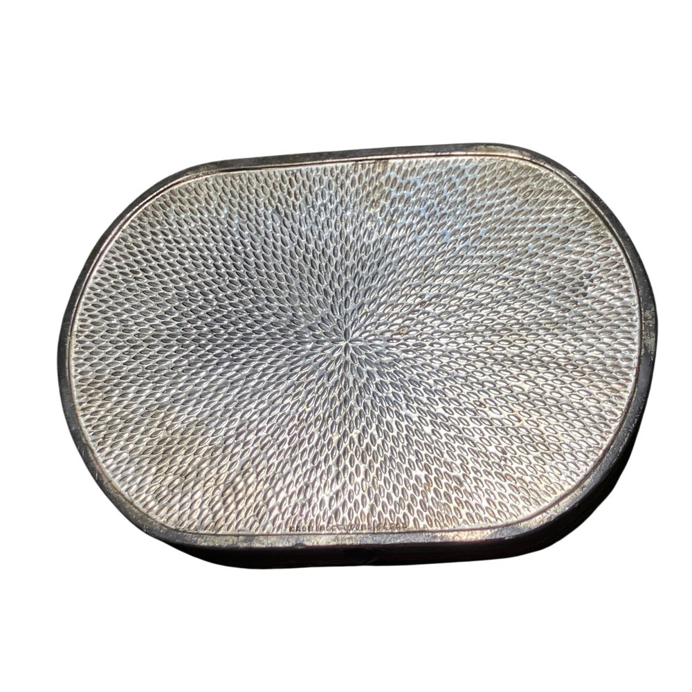 Vintage Japan Fuji Pagoda Trinket Scenic Keepsake Box Small Silver Oval Hinged - Picture 7 of 7